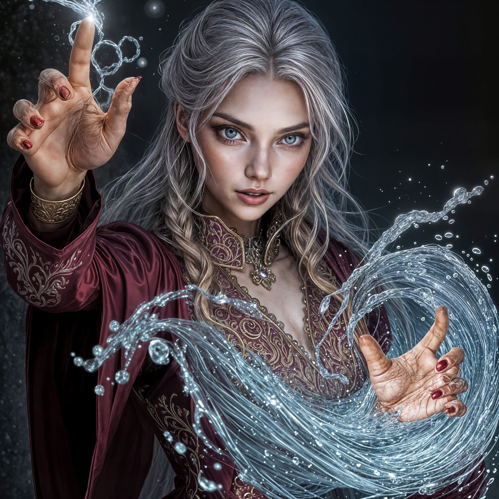 Ethereal Sorceress in Burgundy Splendor