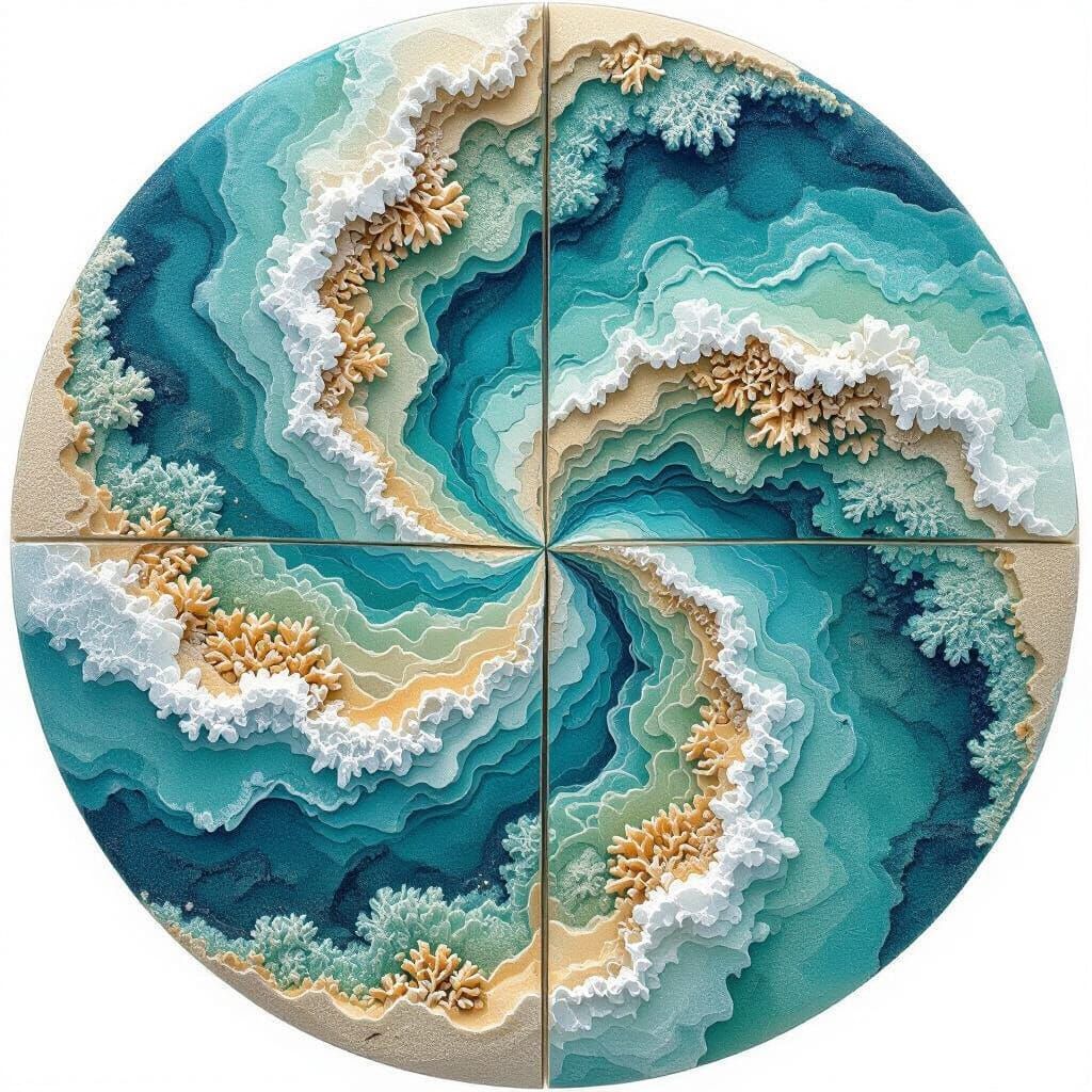 Harmonious Seascape Circle in Fluid Art Style