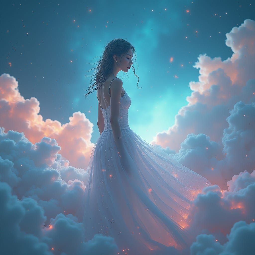 Ethereal Realm: Woman in Circuitry Dreamscape