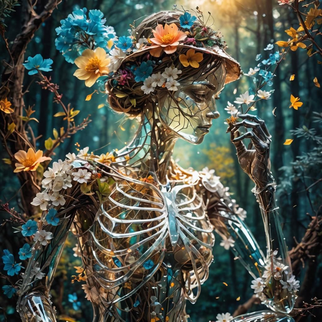 Ethereal Crystal Woman in Snowy Landscape