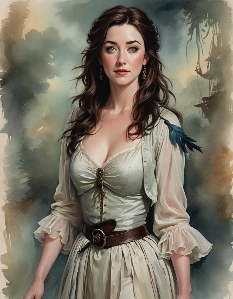 Ethereal Pirate Portrait in Watercolor Splash Art