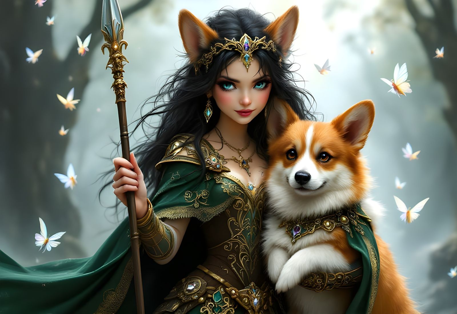 Faerie Queen and Corgi Steed Ready for Battle