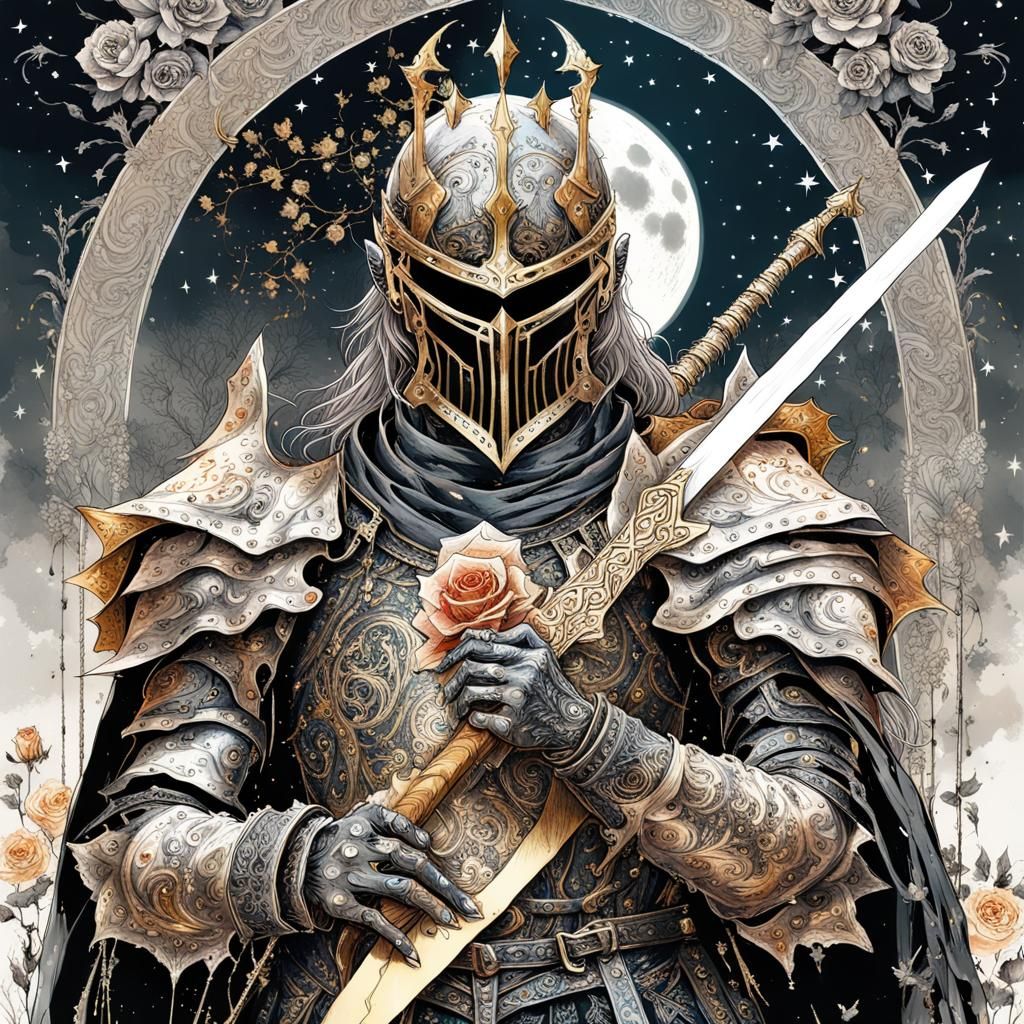 Glorious Black Knight Portrait Under Moonlight