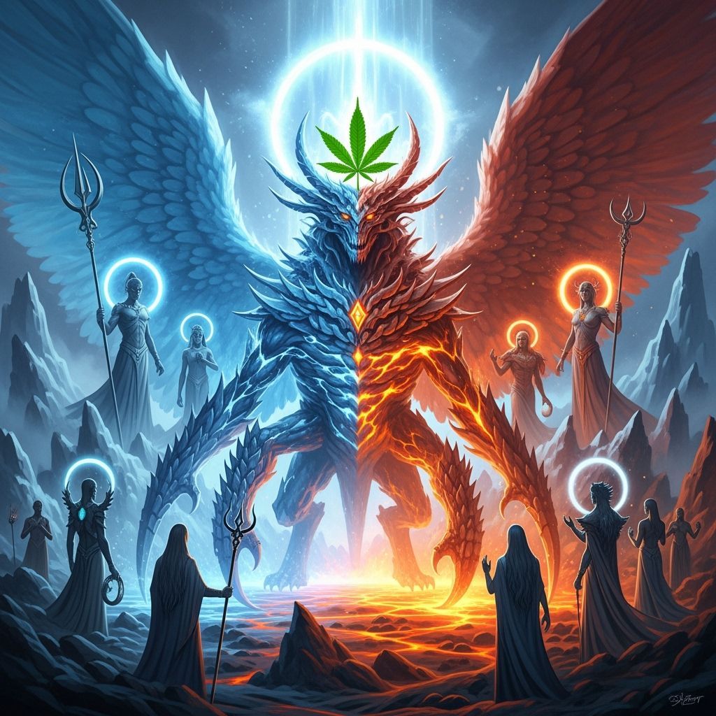 Mythical Creature of Ice and Lava with Pot Leaf Crest