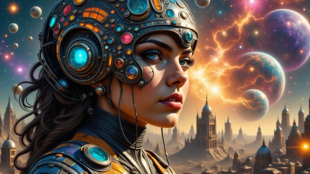 Epic Cosmic Invasion Concept Art in Triadic Colors