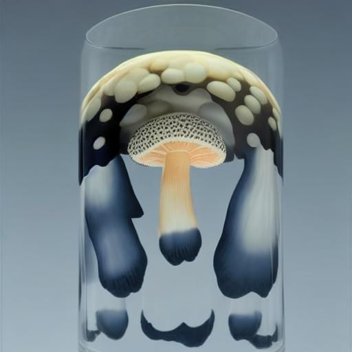 Fly Agaric Mushrooms and Neurons in Linocut Style