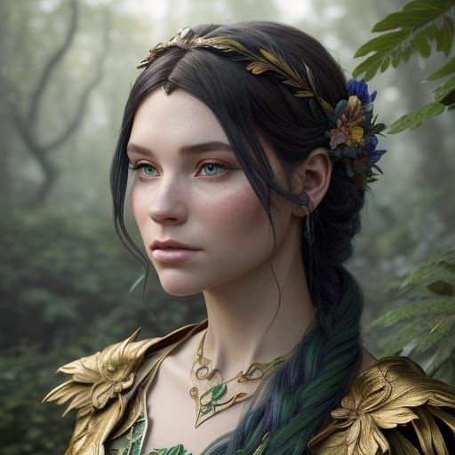 Hyper-Realistic Snow White Portrait in Art Nouveau Style