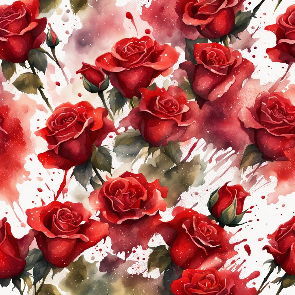 Disintegrating Red Roses: Hyperrealistic Digital Watercolour