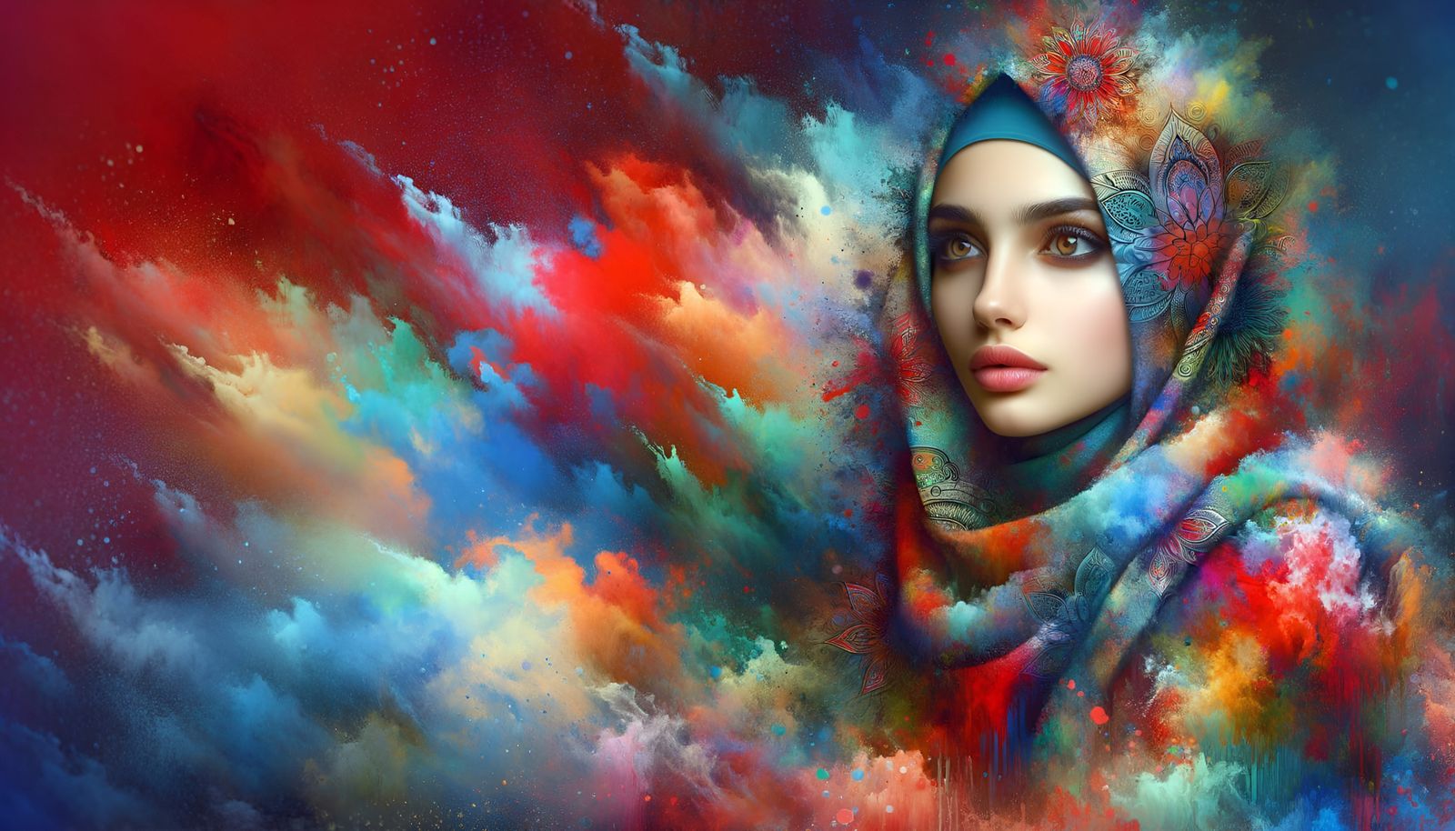Girl with Multicolored Background in Impressionistic Style