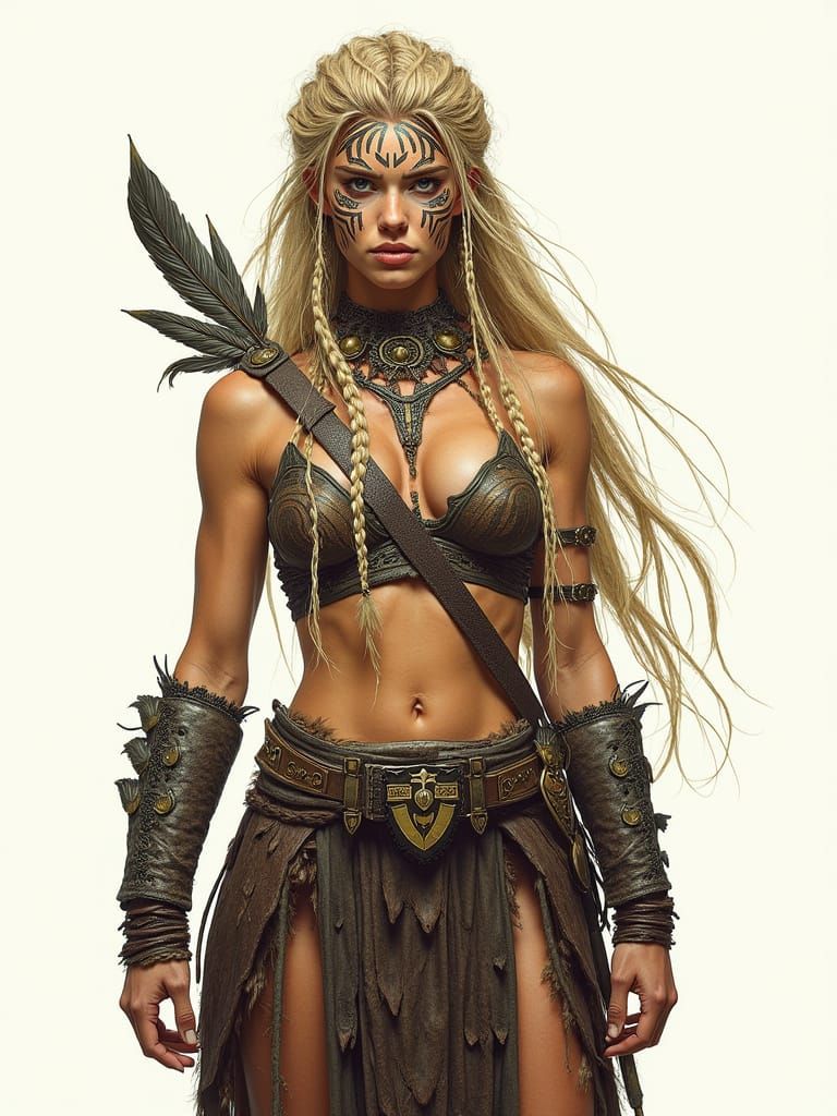 Mythic Viking Warrior Woman in Art Nouveau Style