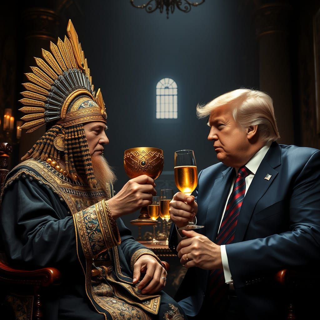 Regal Annunaki King Toasts with Donald Trump in Luxurious An...