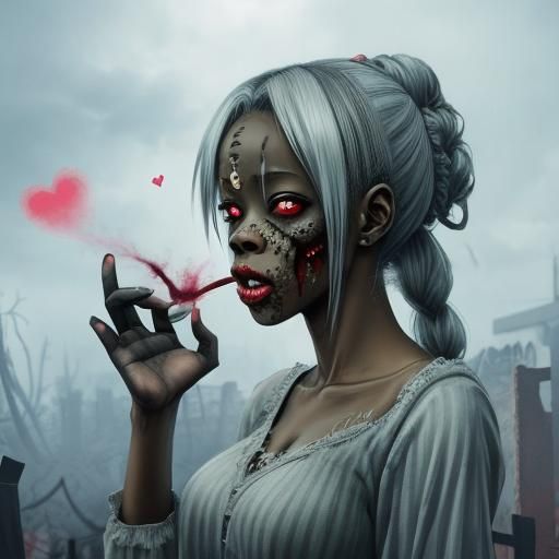 Horrific Zombie Woman in Anime Style