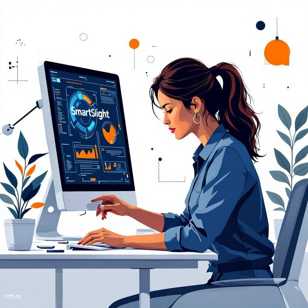 Woman Working on SmartSight Project in Minimalist Style