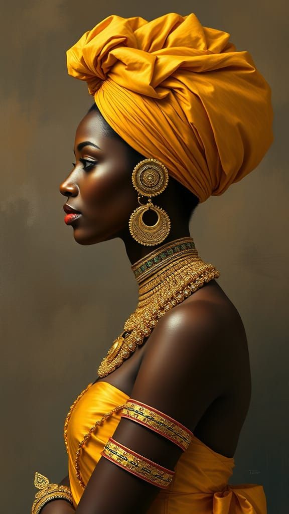 Ornate Gold: Portrait of a Woman in Profile