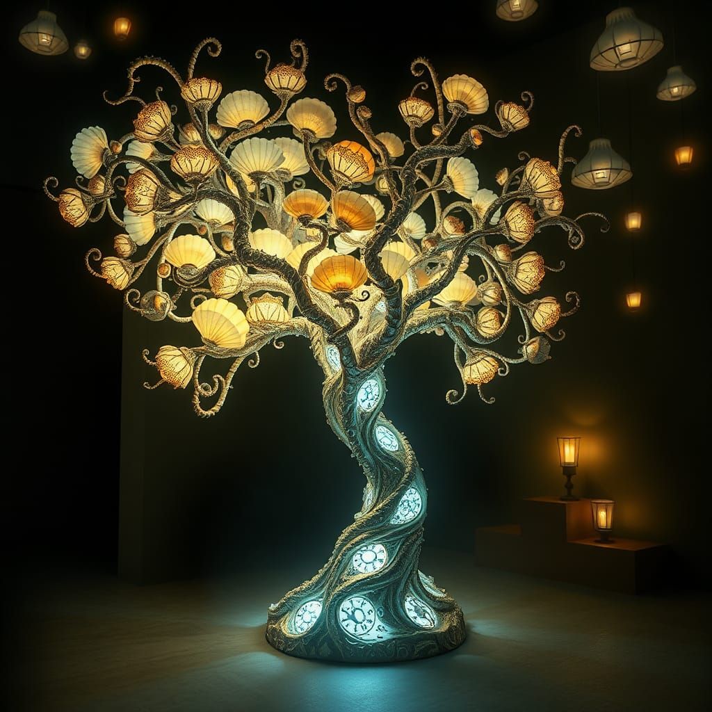 Ethereal Tree Lamp Illuminates Dreamlike Room