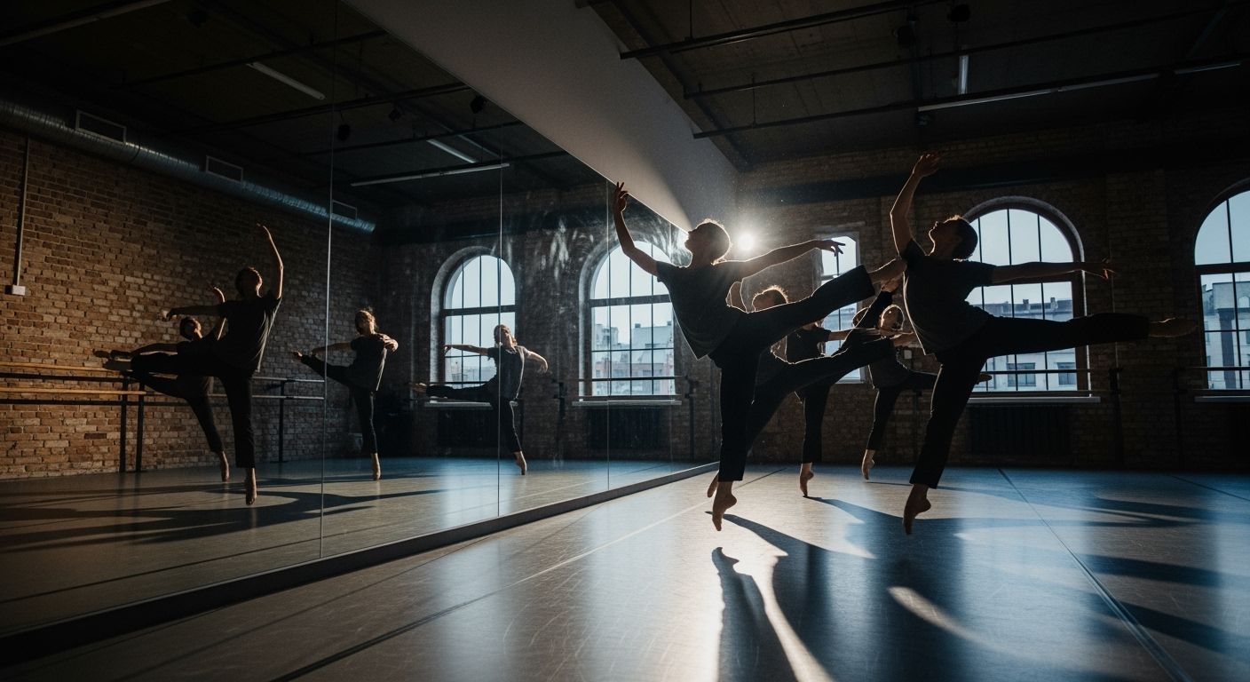 Dance Studio Performance Reflected in Room Mirror