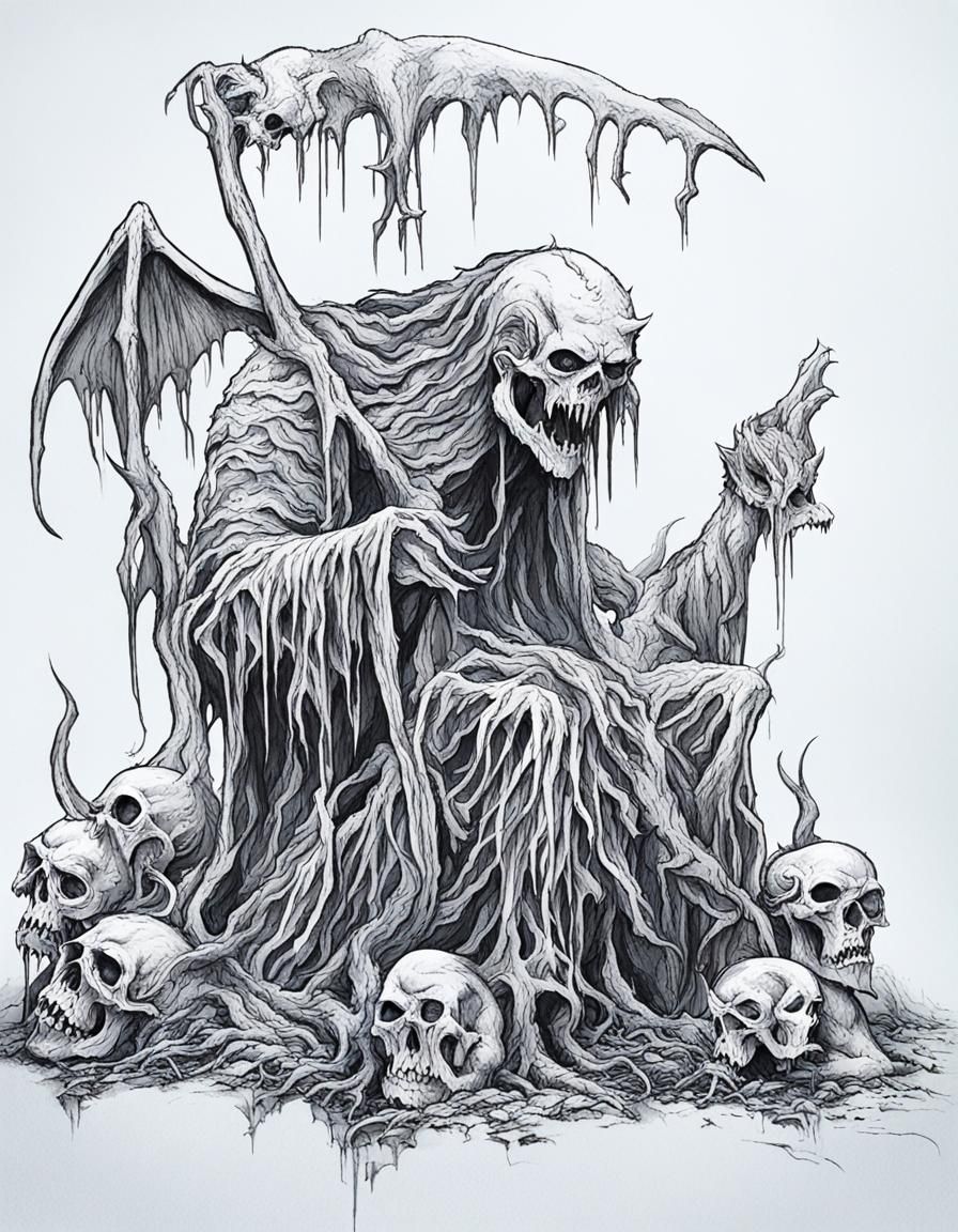 Demonic Devil in Hell: Black and White Art