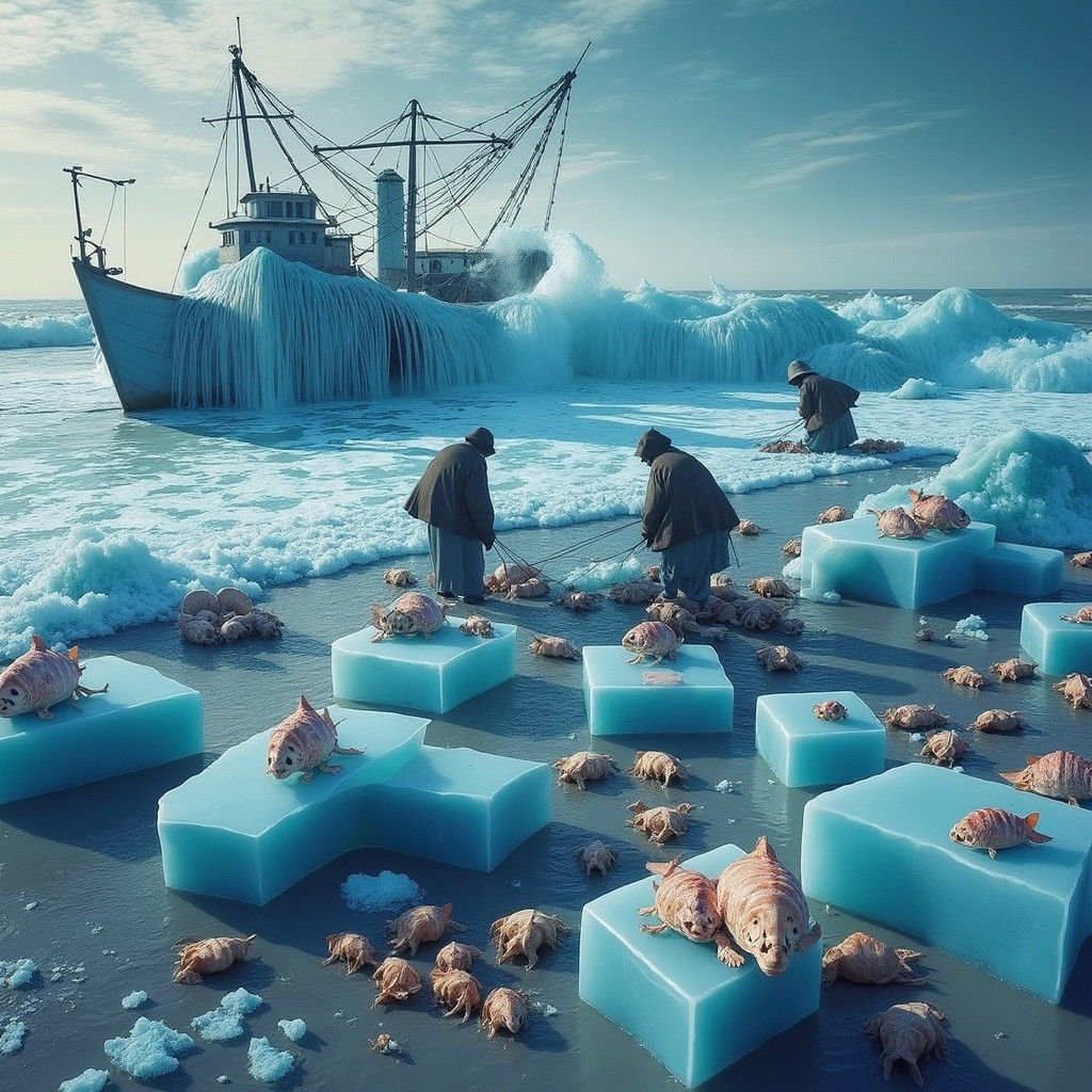 Frozen Fishing Boat on Surreal Icy Beach
