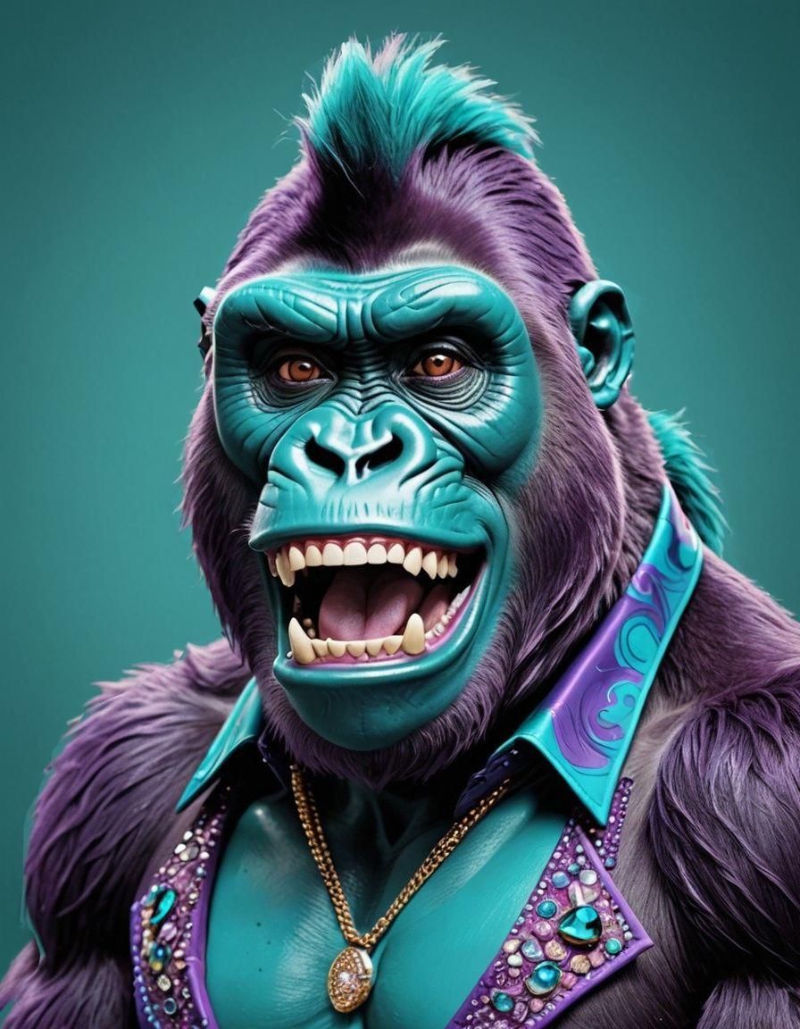 Hyperrealistic Gorilla Pimp in Splash Art Style
