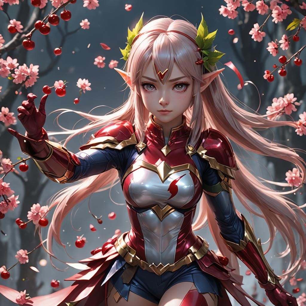 Cherry Elf Superheroine in 3D Anime Art