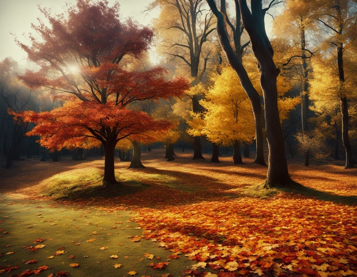 Cinematic Autumn Forest with Yellow Leaves