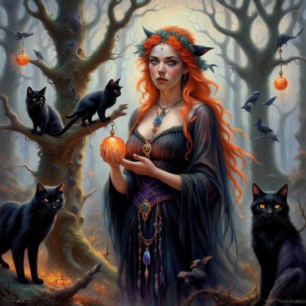 Forest Witch Communing with Tree Spirits