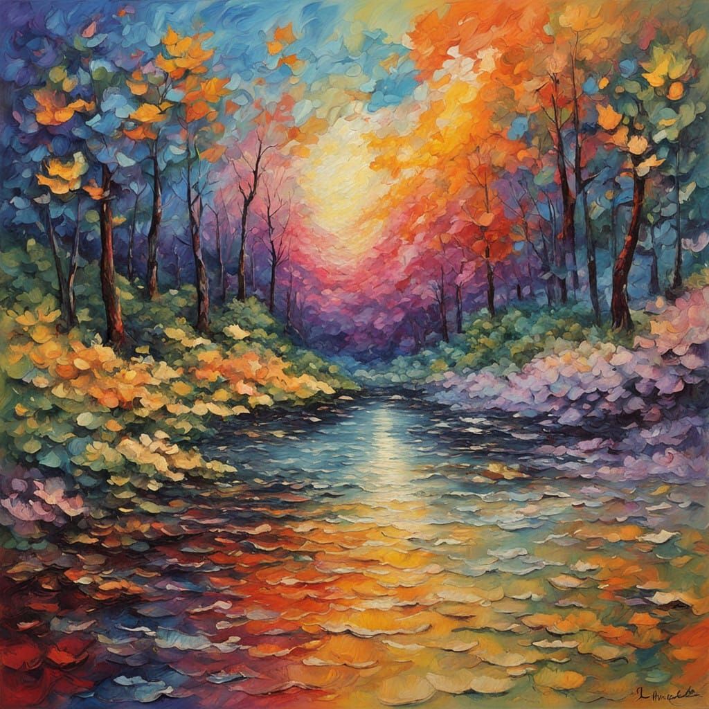 Dreamlike Neo-Impressionist Scene in Vibrant Oil Painting