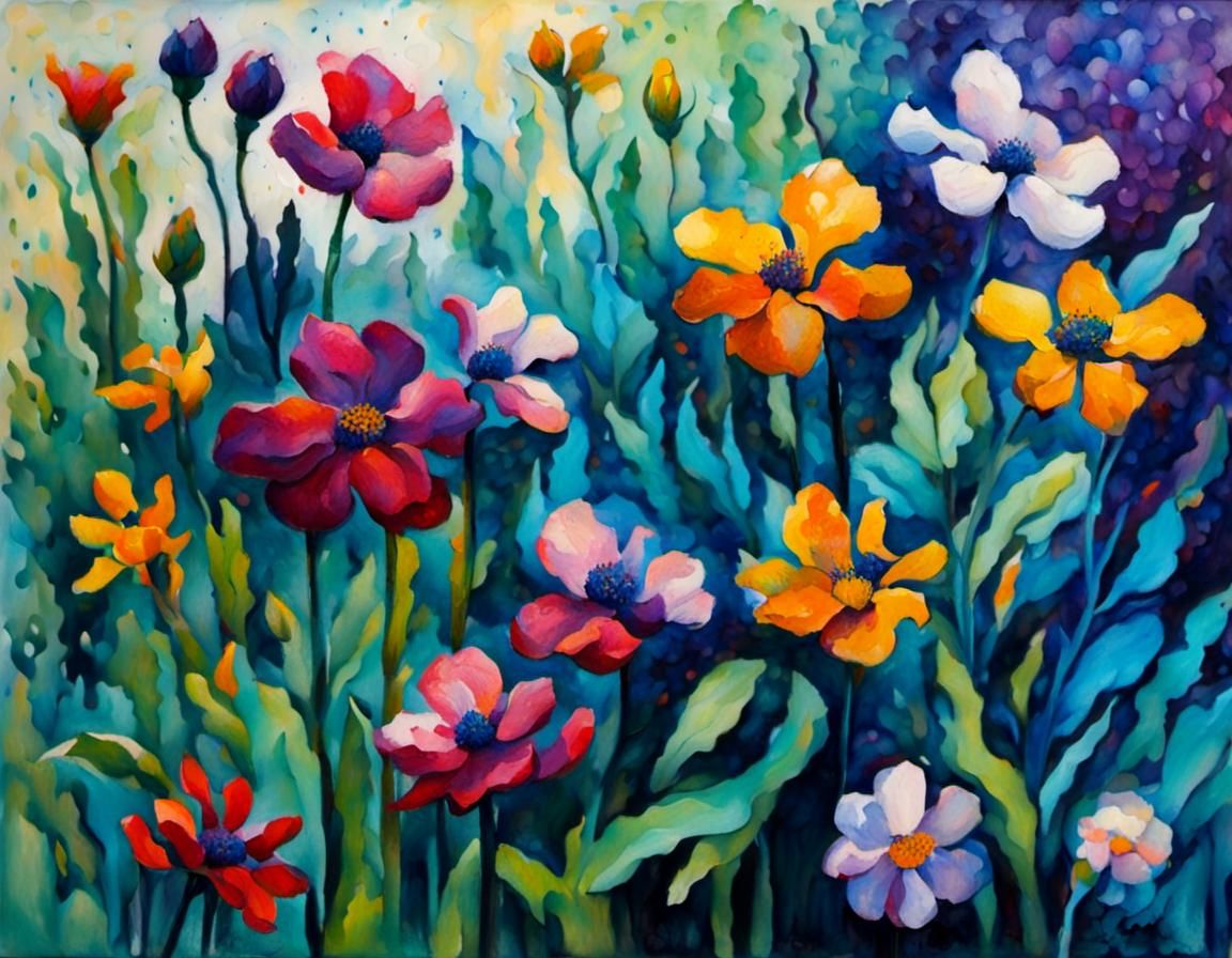 Botanical Ink Drawings in Expressionist Impasto Style