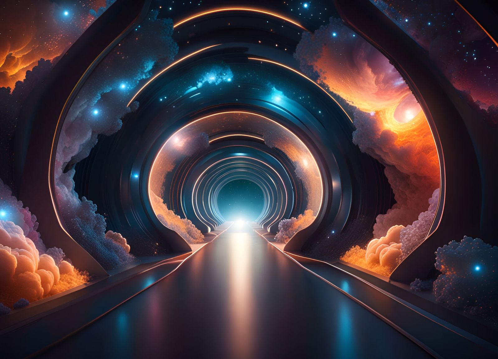 Mirrored Tunnel to Space Nebula in 3D