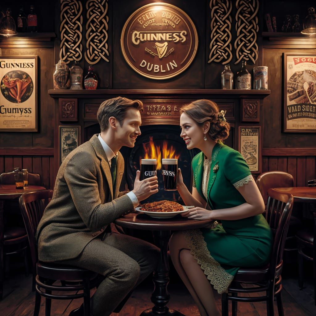 Couple Enjoying Guinness in Traditional Dublin Pub