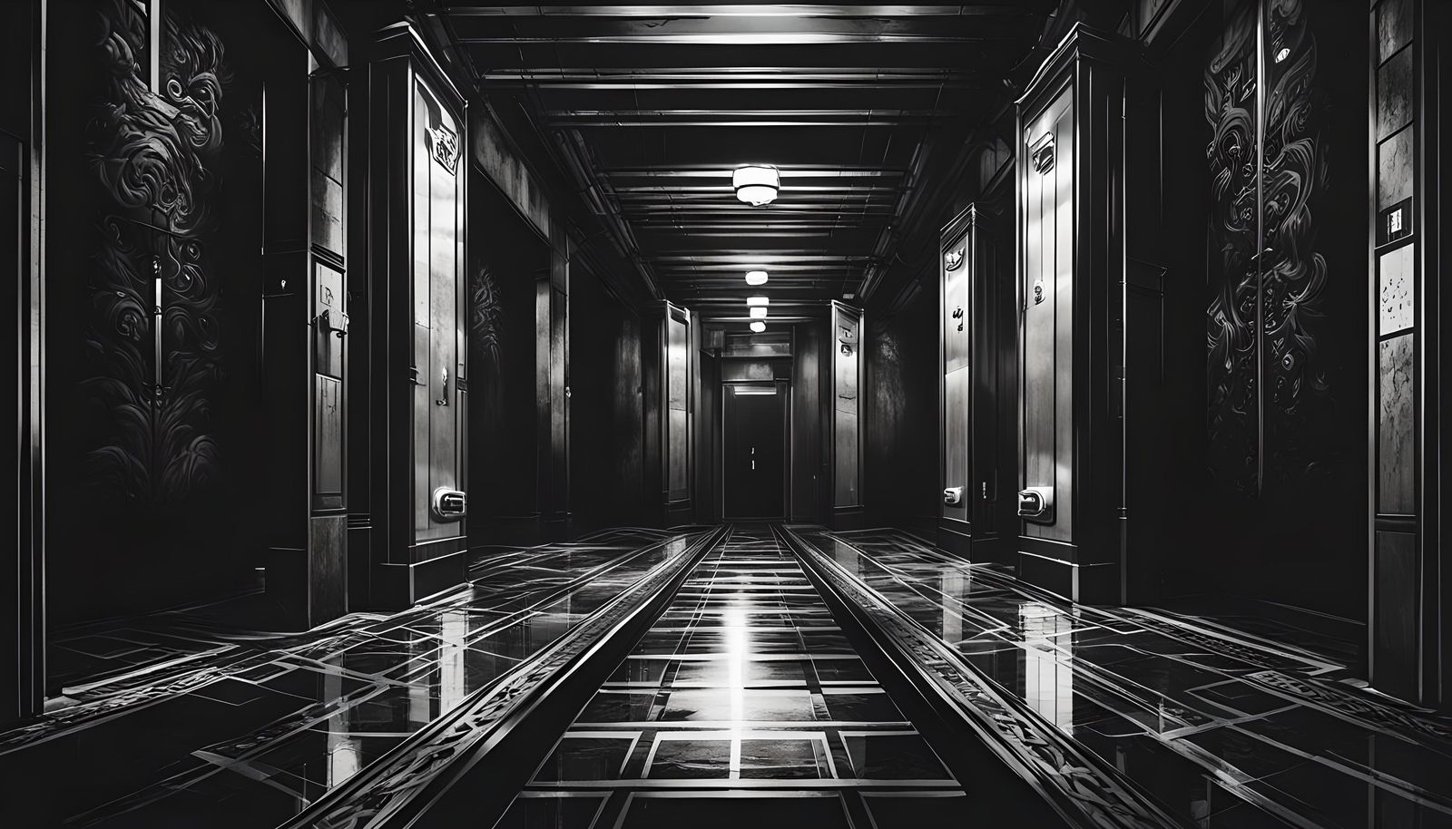 Sinister Mystical Corridor with Open Elevator