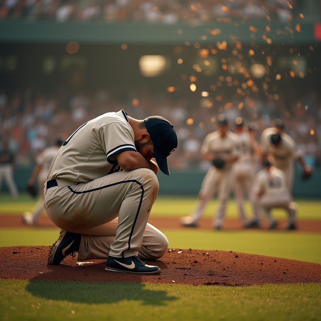 Defeated Baseball Player in Cinematic Style