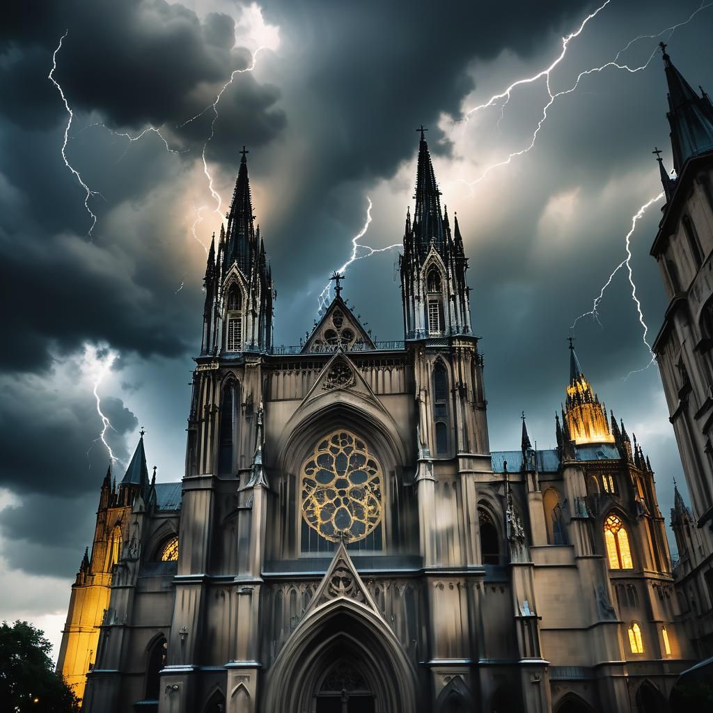 Gothic Cathedral Under Troubled Skies: Baroque Style