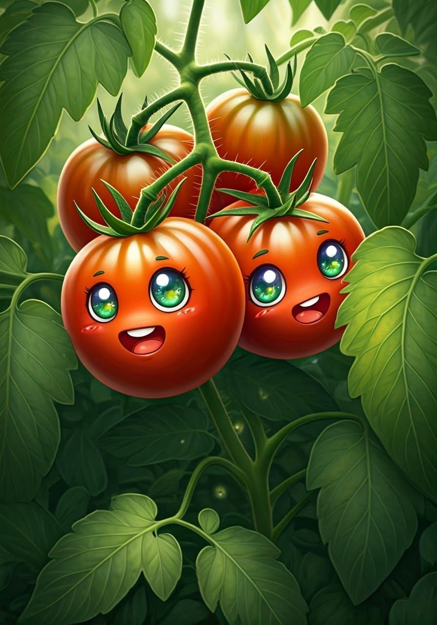 Chibi Tomatoes in Greenhouse, Pop Art Style