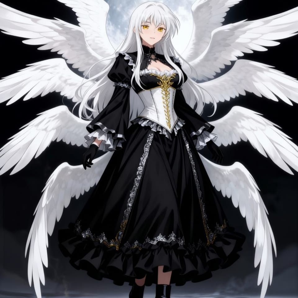 Angel Gabriel with Moonlit Silvery Glow and Twelve White Win...