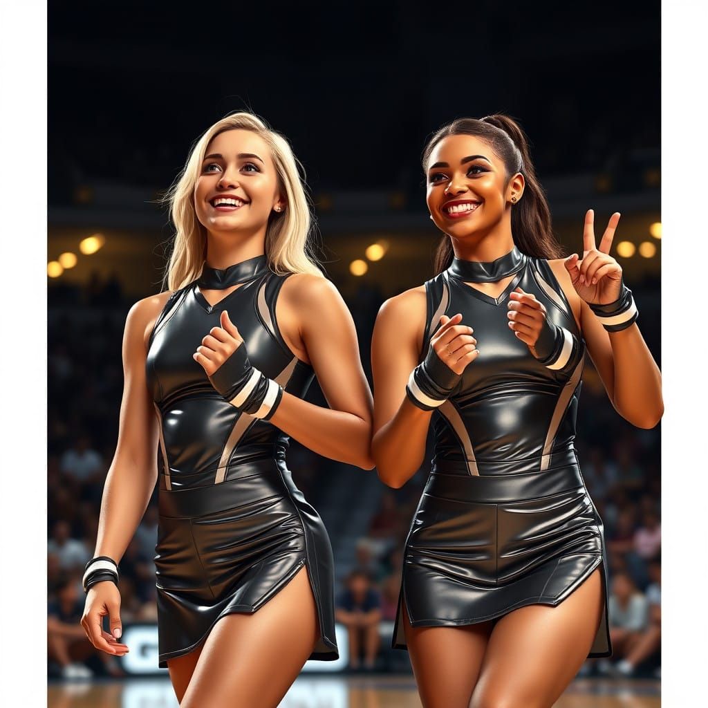 Sleek Cheerleaders Shine on Basketball Arena Floor