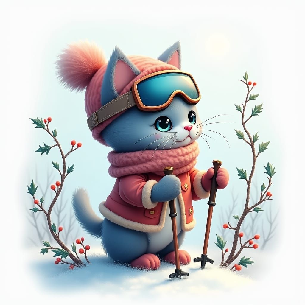 Russian Blue Kitten in Winter Attire