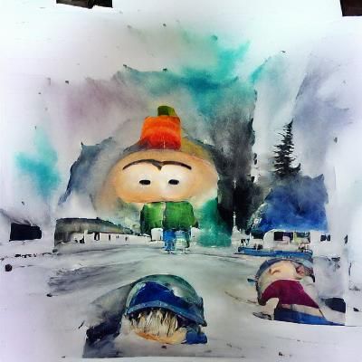 South Park Scene in Aquarelle Style