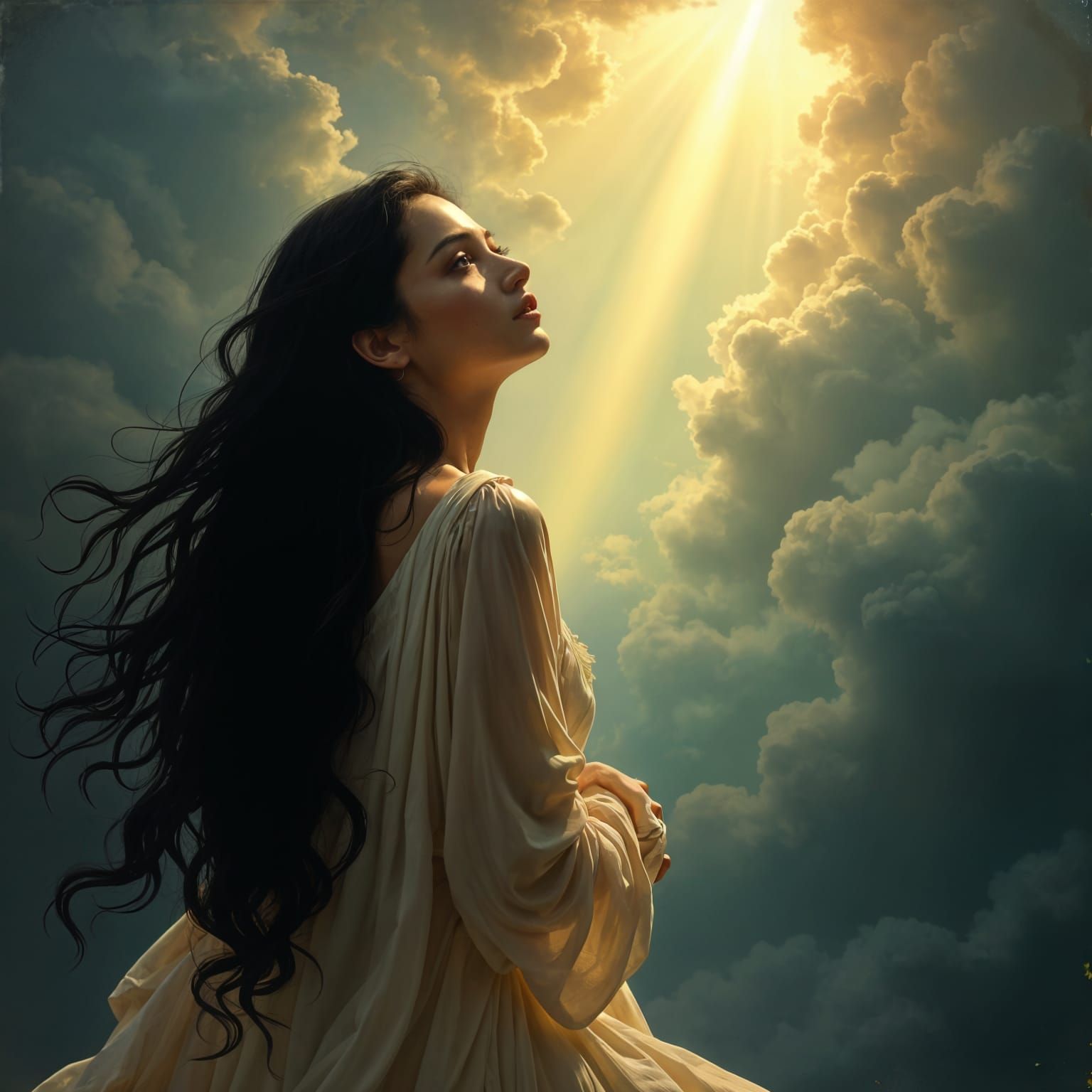 Woman Kneeling Before Divine Light