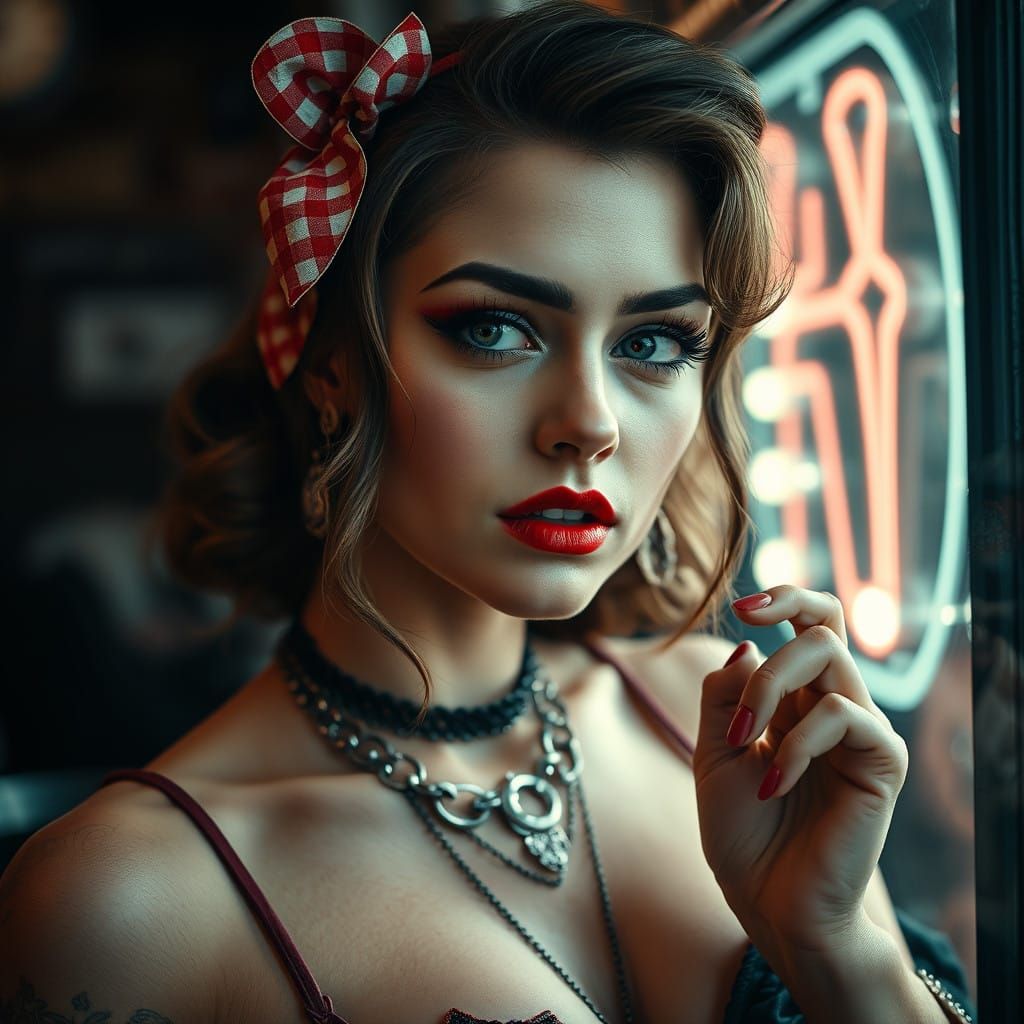 Hyperrealistic Pin Up Girl in Moody Cinematic Lighting