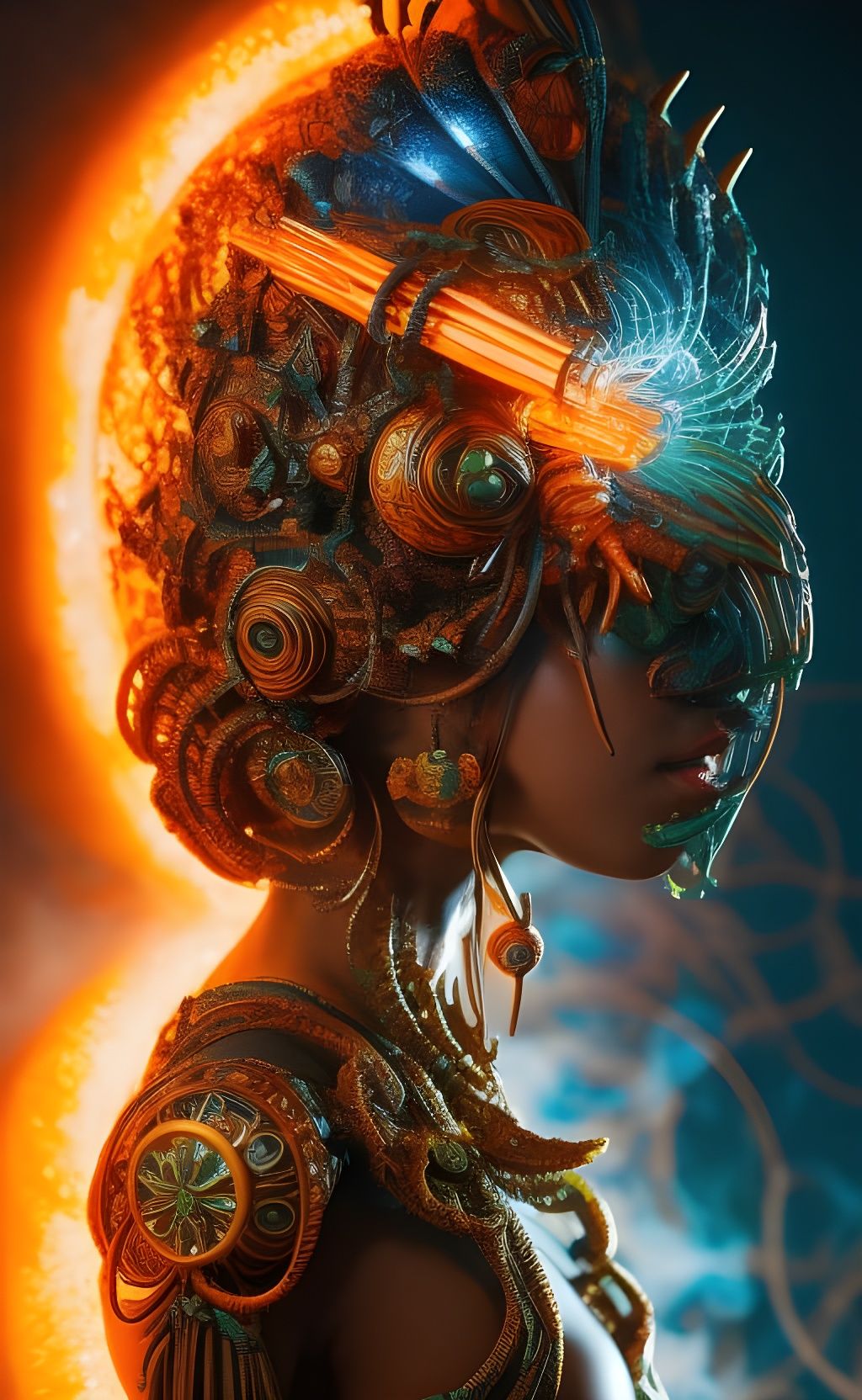 Fierce Alien Warrior with Glowing Spear