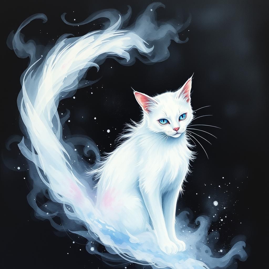 Ethereal Ghost Cat in Watercolor Dreamscape