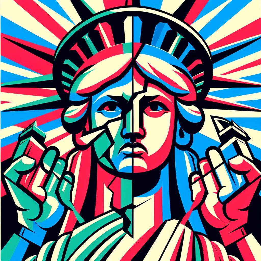 Broken Statue of Liberty: A Pop Art Caricature