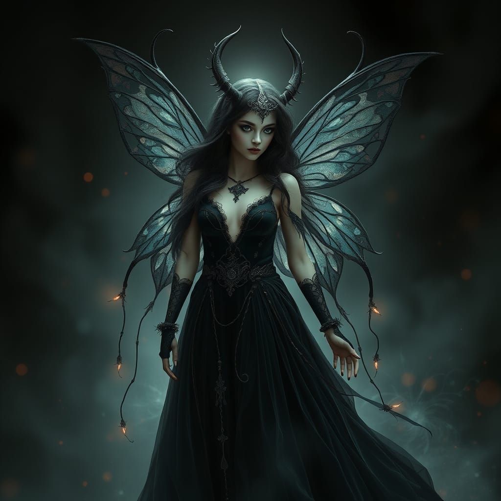 Dark Fairy in Velvet Gown with Gothic Details