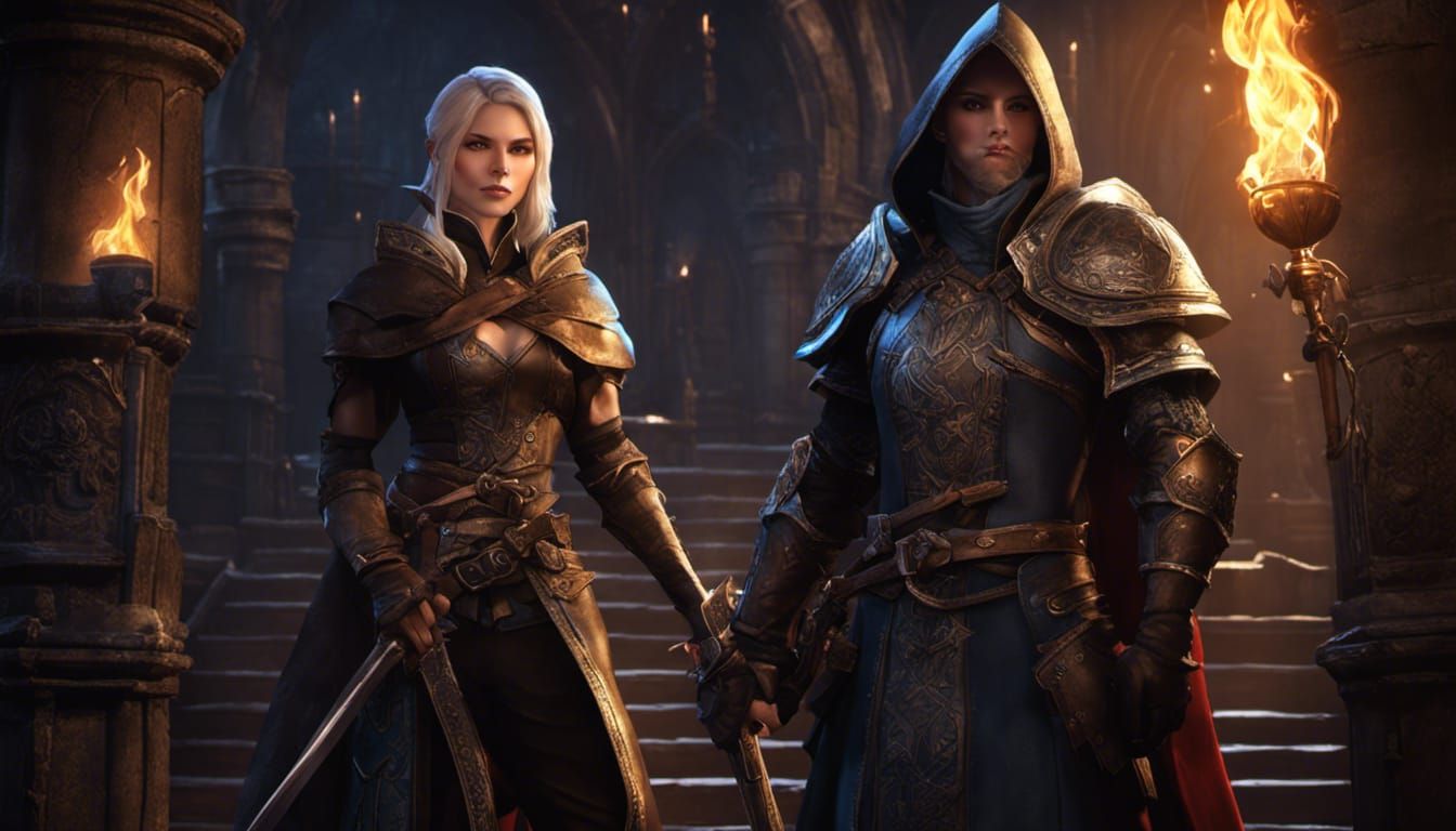 Wizard, Warrior, and Thief in a Detailed Dungeon