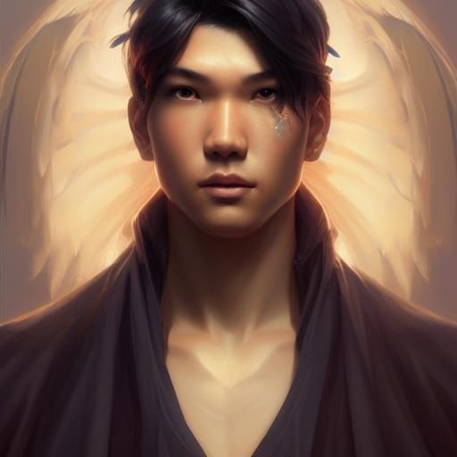Asian Male Portrait in Hyperdetailed Digital Art Style