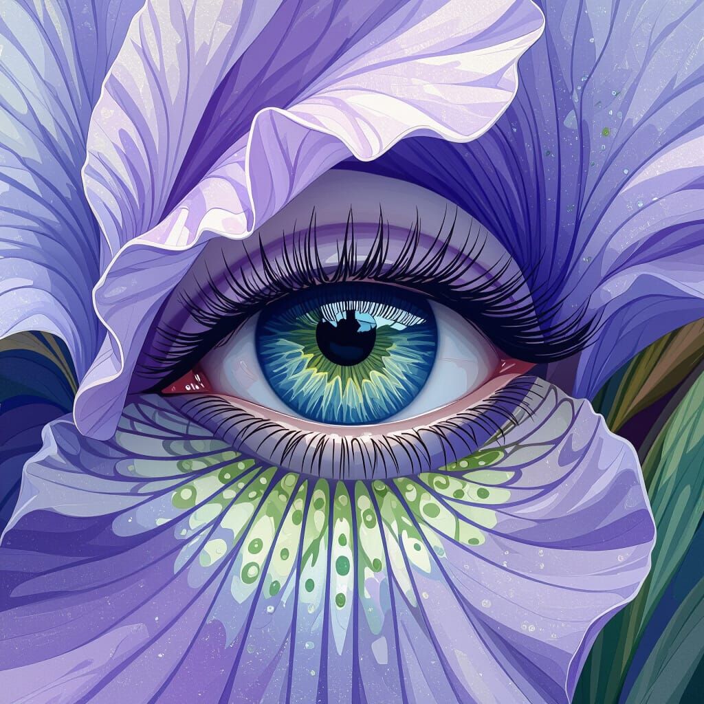 Purple Iris with Intricate Details, in Art Nouveau Style