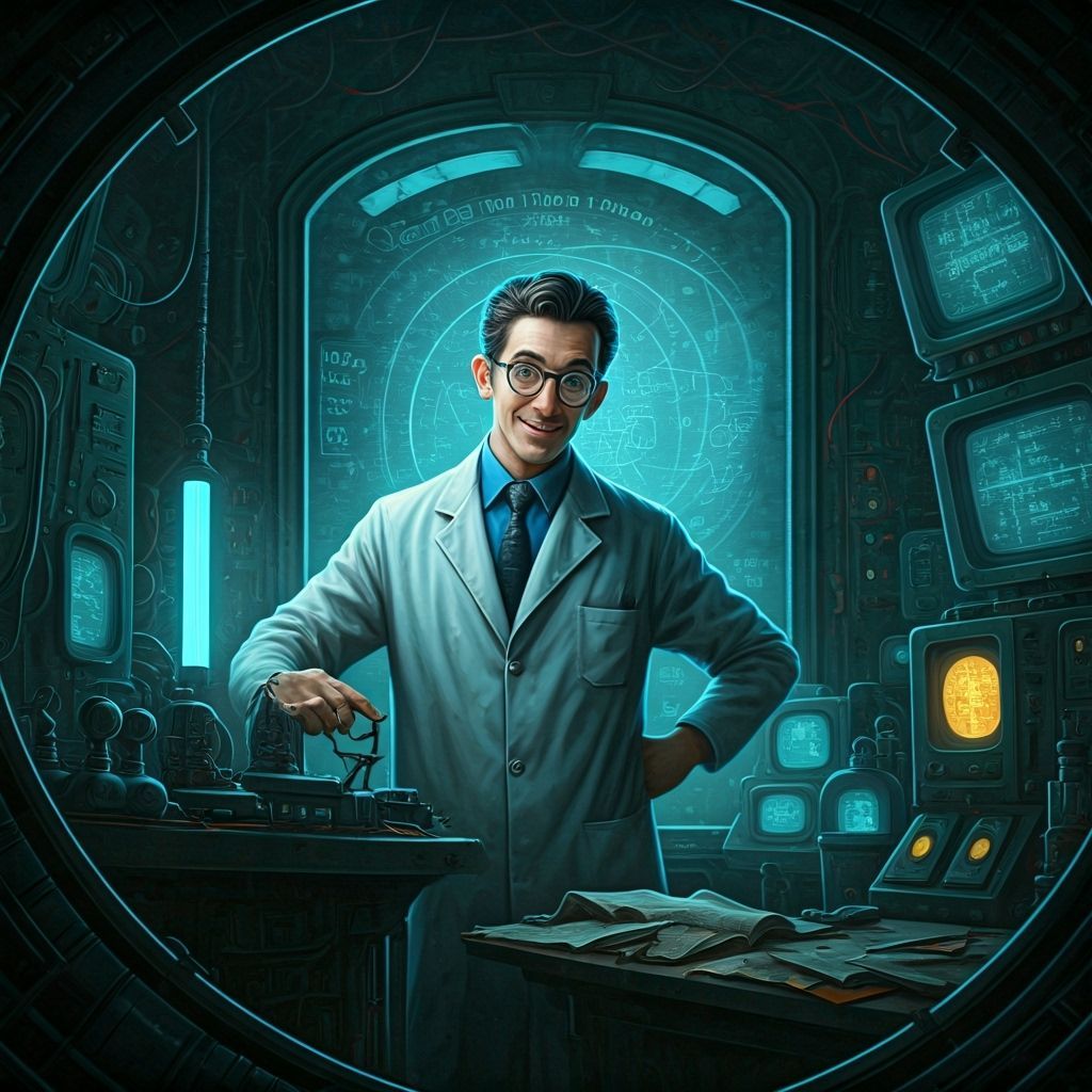 Scientist and Time Machine in Impasto Style