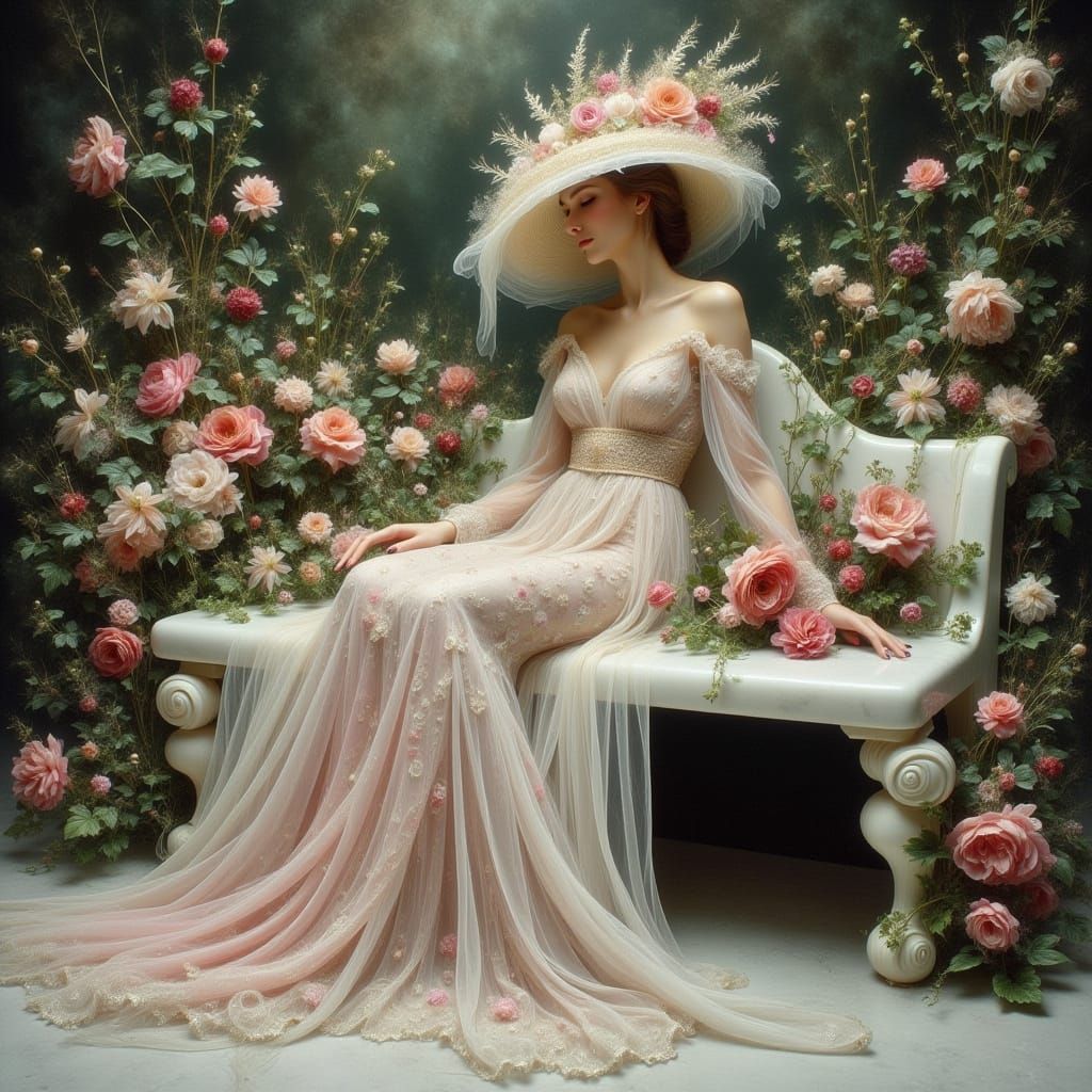 Elegant Victorian Lady in Lush Garden