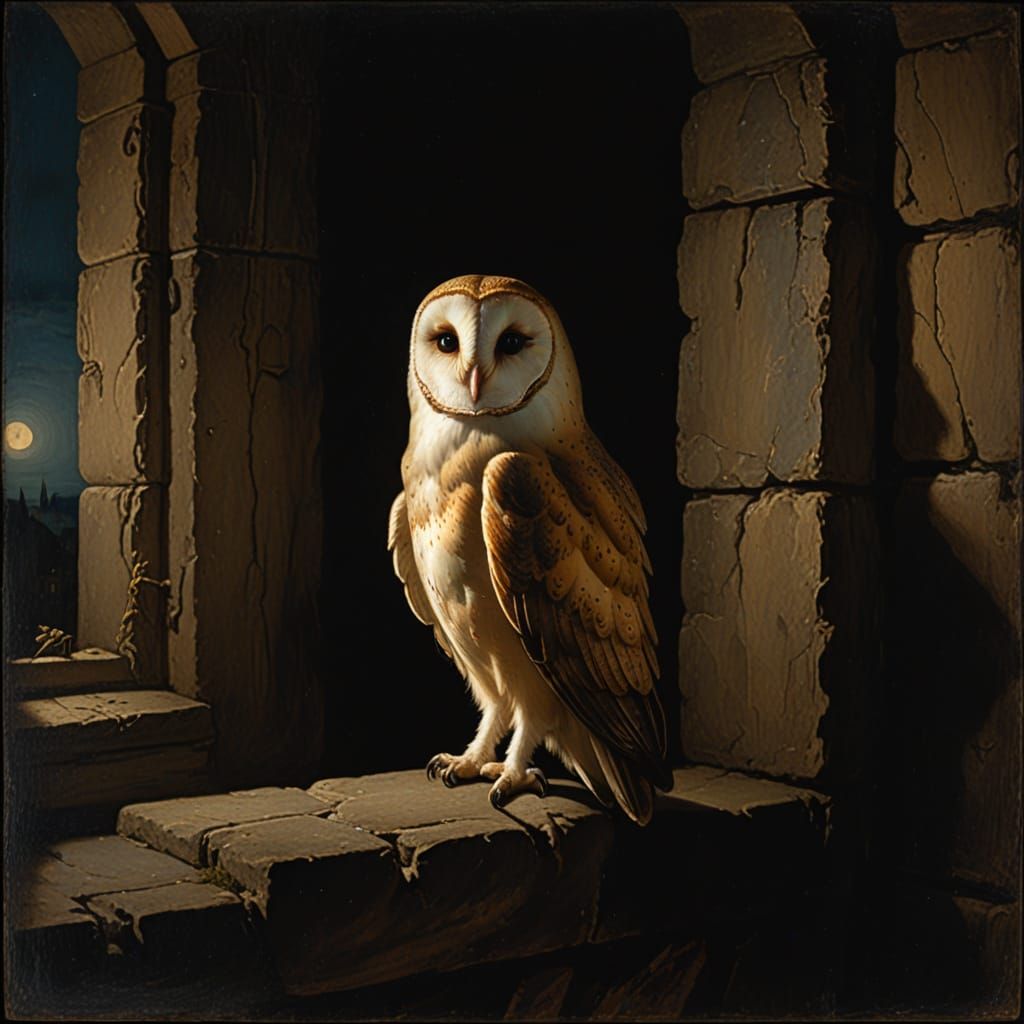 Barn Owl in Dutch Renaissance Style Painting